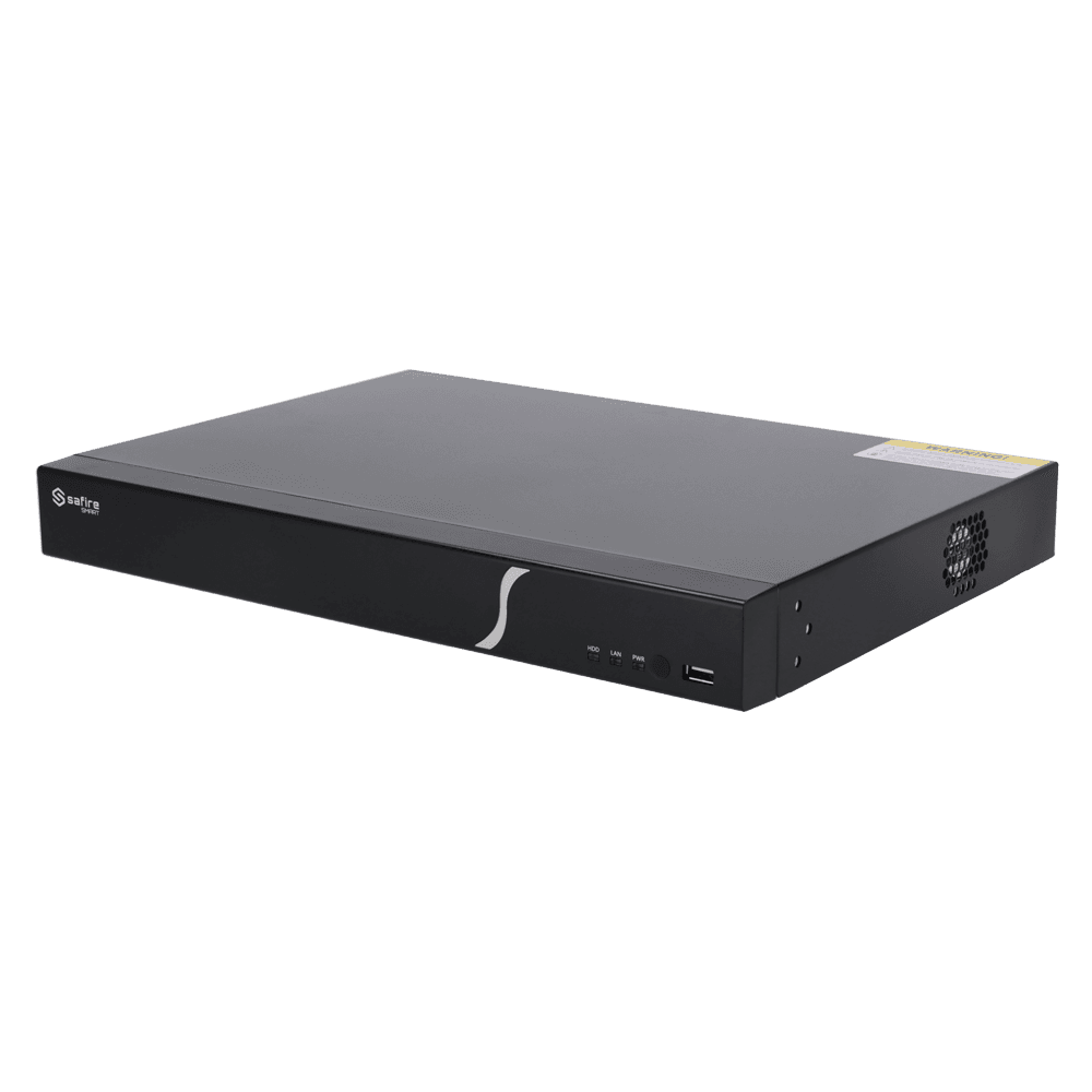 * Gravador NVR SAFIRE * Rato * Cabo Ethernet * Guia Rápido * Alimentação 48V DC MarcaSafire SmartGamaB2Entradas para câmaras IP16CH IPCâmaras IP compatíveisSAFIRE SMART (protocolo nativo), ONVIF