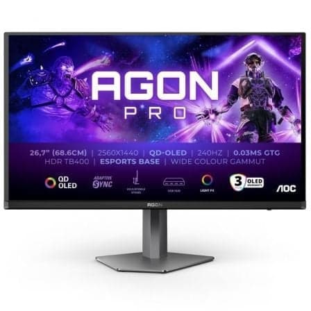AOC AG276QZD. Tamanho do ecrã na diagonal: 67,3 cm (26.5"), Resolução: 2560 x 1440 pixels, Tipo de HD: Quad HD, Tecnologia de apresentação: OLED, Tempo de resposta: 0,03 ms, Proporção de imagem nativa: 16:9, Ângulo de visão (horizontal): 178