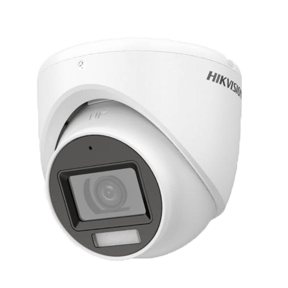 Hikvision - Câmara Dome 4en1 Gama Value - Resolução 1080p (1920x1080) - Lente 2.8 mm - Áudio sobre cabo coaxial - Dual light: IR 30 m, luz branca 20 m - À prova de água IP67 - Microfone embutido