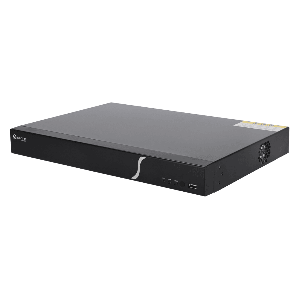 * Gravador NVR SAFIRE * Rato * Cabo Ethernet * Guia Rápido * Alimentação 48V DC MarcaSafire SmartGamaB2 Série NVREntradas para câmaras IP16CH IPAlimentação PoE16 RJ45 10/100MEnergia =150W, Po